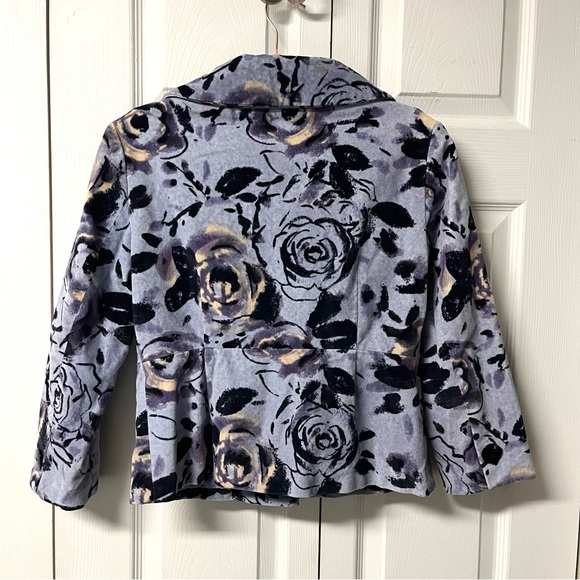 Anthropologie Odille Periwinkle Blue Purple Floral Velour Velvet Lined Jacket - Picture 6 of 16